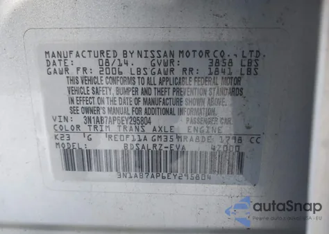 2014 Nissan Sentra Sr z USA, uszkodzony, nr VIN 3N1AB7AP6EY295804